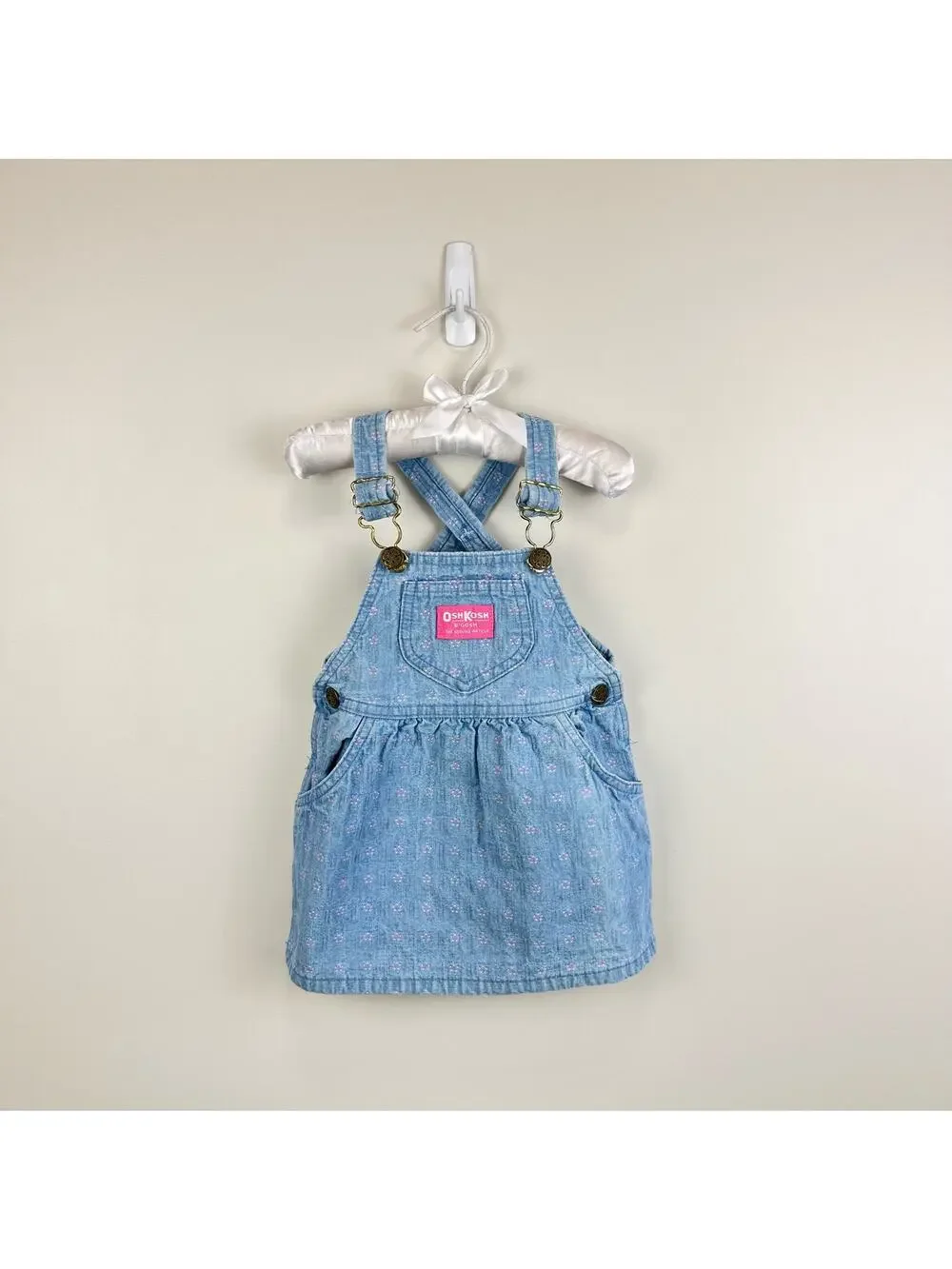 Vintage OshKosh B'gosh Blue Floral Jumper Dress 18 Months USA